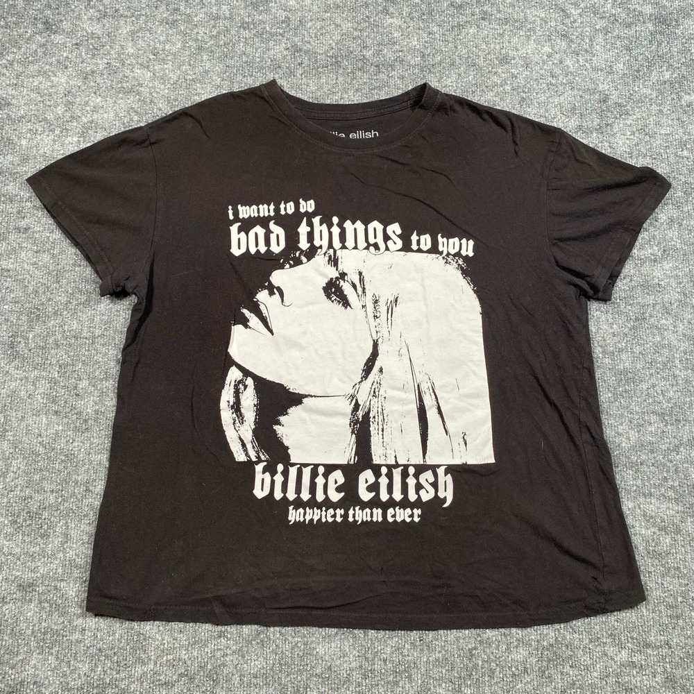Billie Eilish Happier‎ Than Ever Bad Things Graphic T-Shirt Black XL 100% Cotton